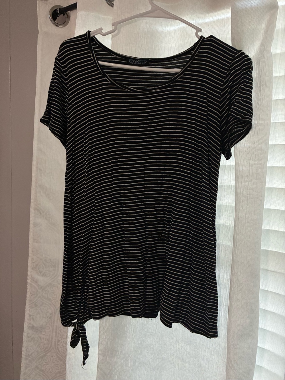 Love Mood Black & White Striped Tie-Hem Tee